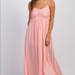 Light Pink Crochet Open Back Maxi Dress
